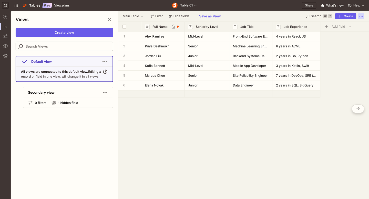 Zapier - Table 01 | Zapier screen