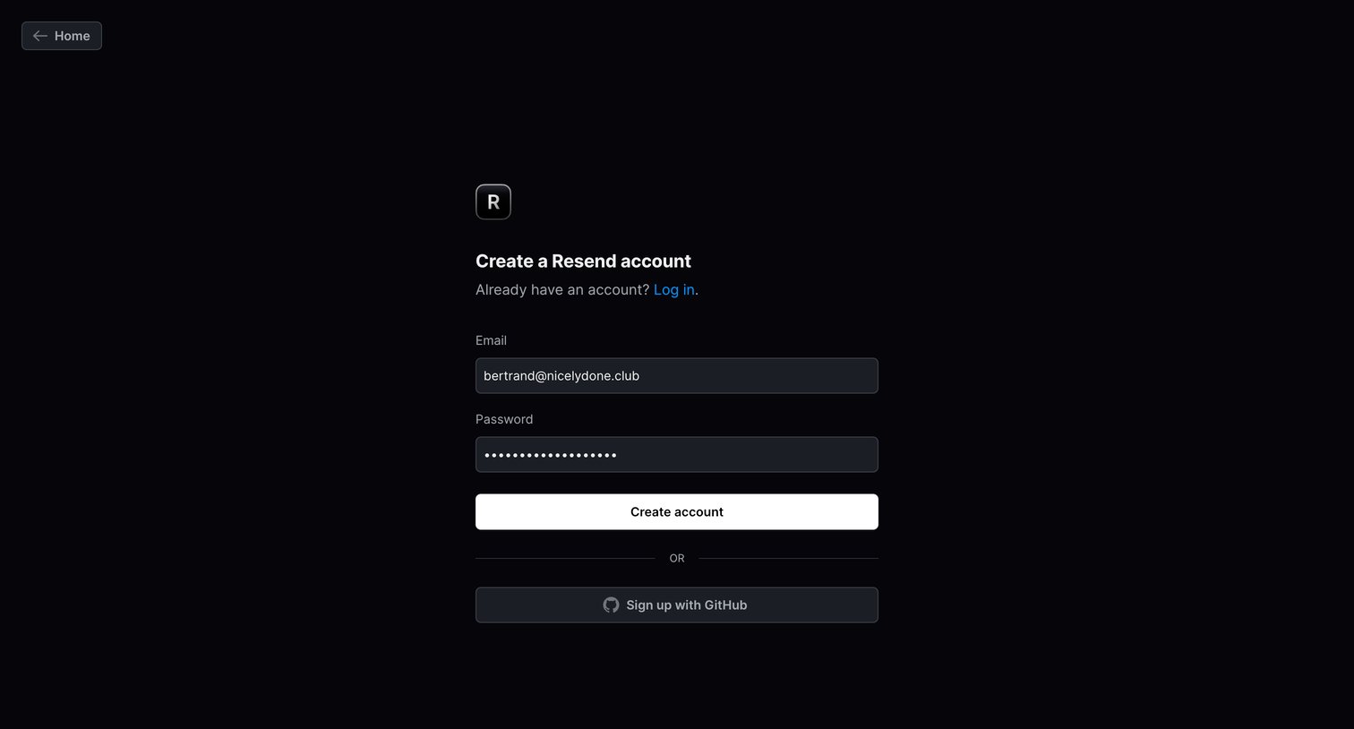 Resend - Sign up · Resend screen