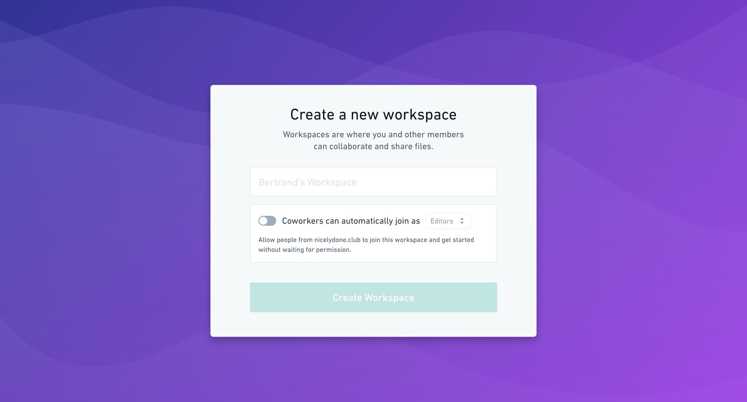 Whimsical - Workspace setup screen