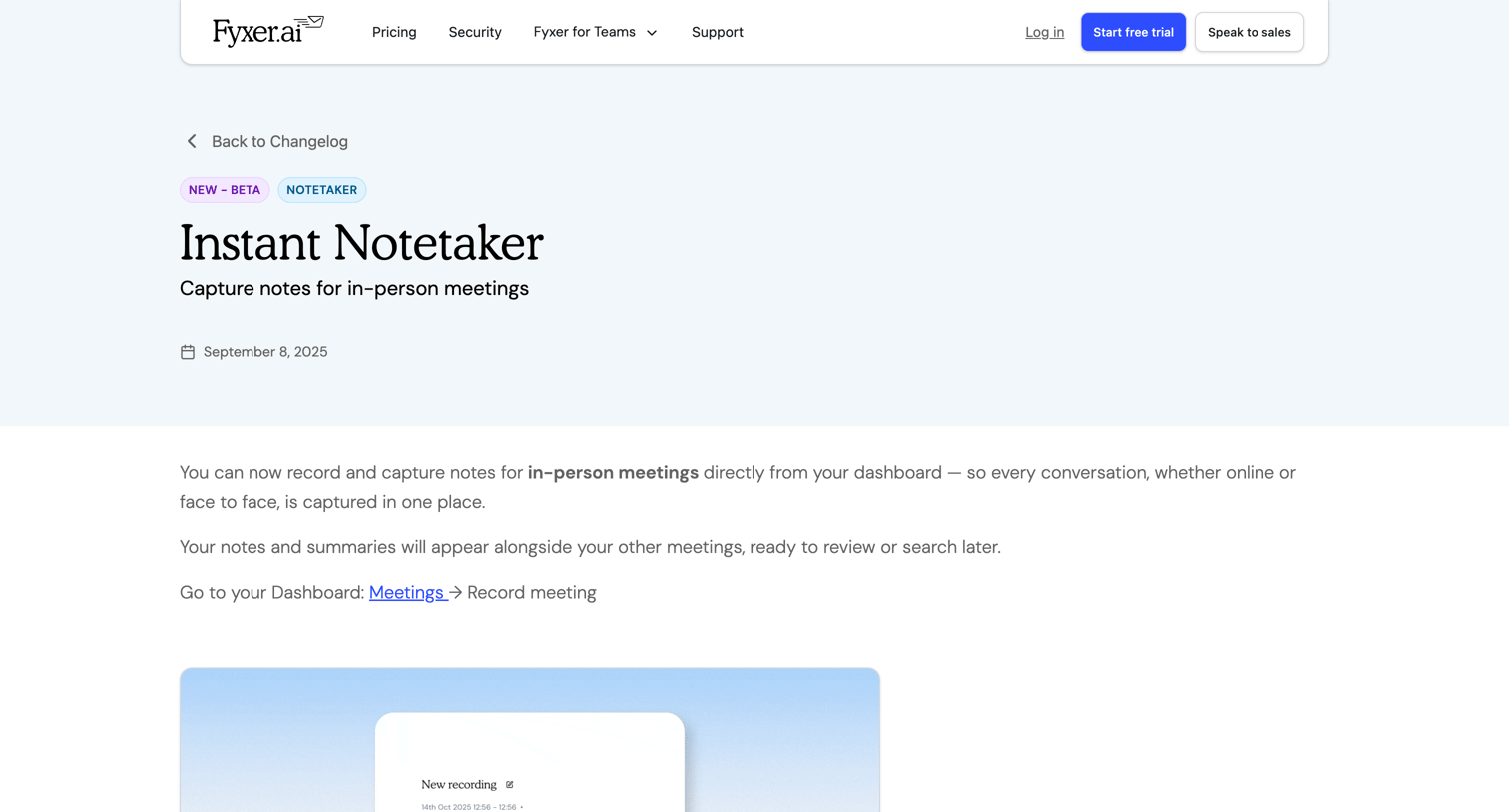 Fyxer - Instant Notetaker  Fyxer AI screen
