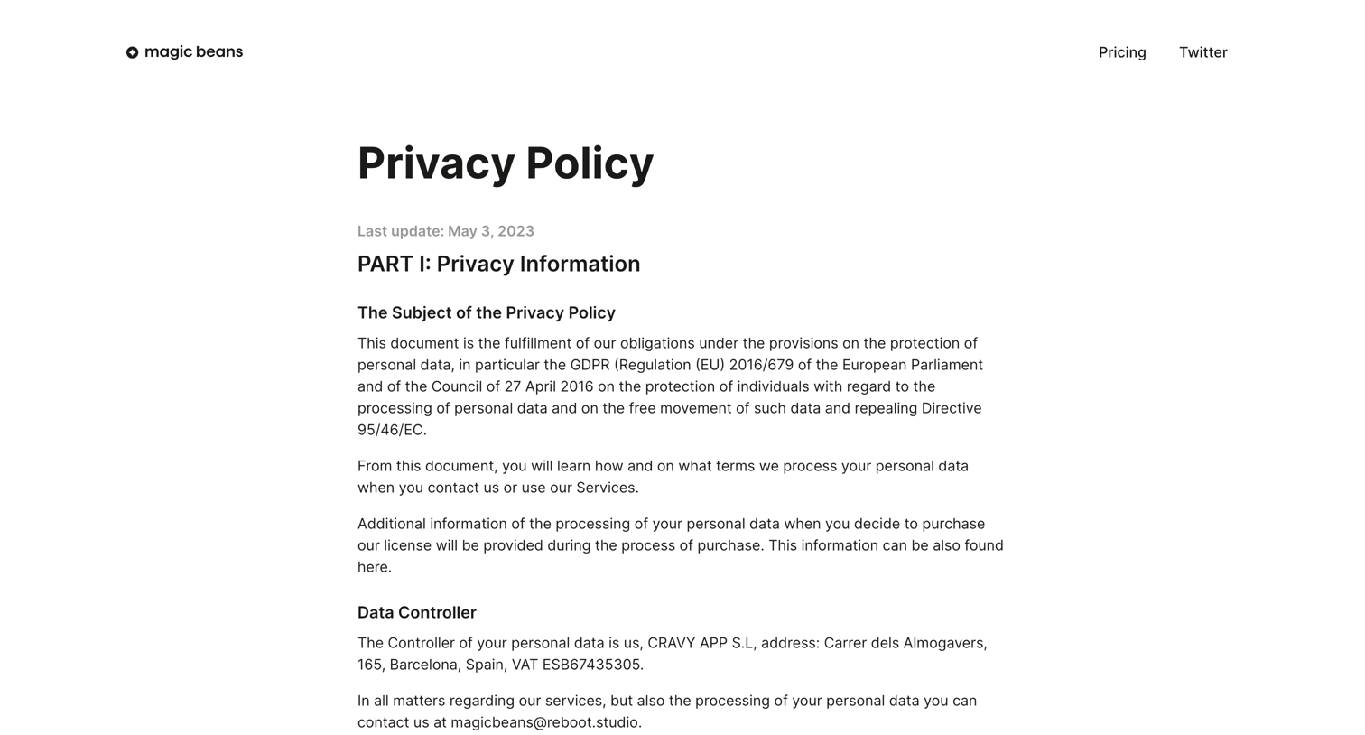 Magic Beans - Privacy Policy - Magic Beans screen