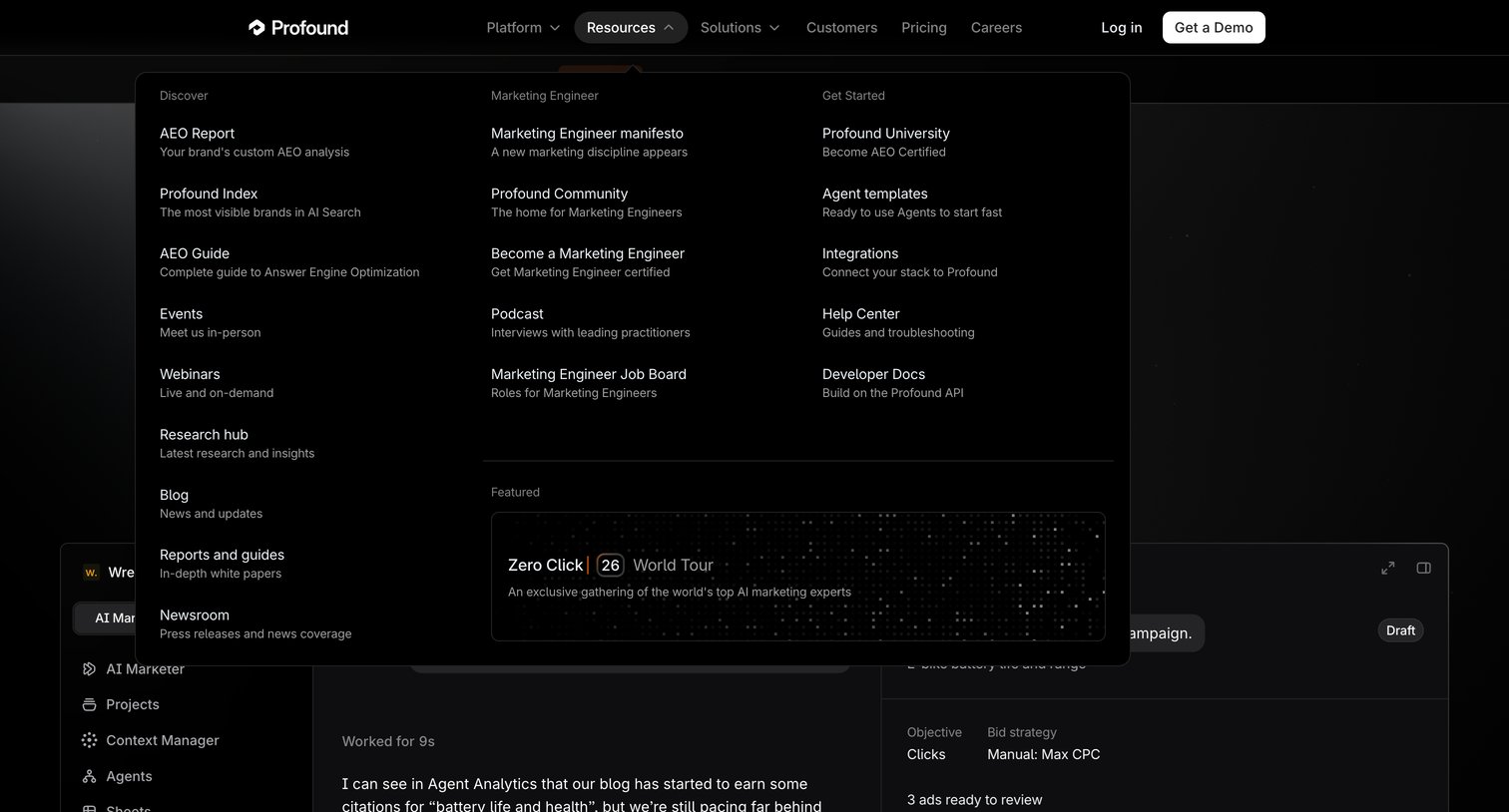 Tryprofound - Profound | The AI Platform to Power Your Marketing - hover: Customers screen