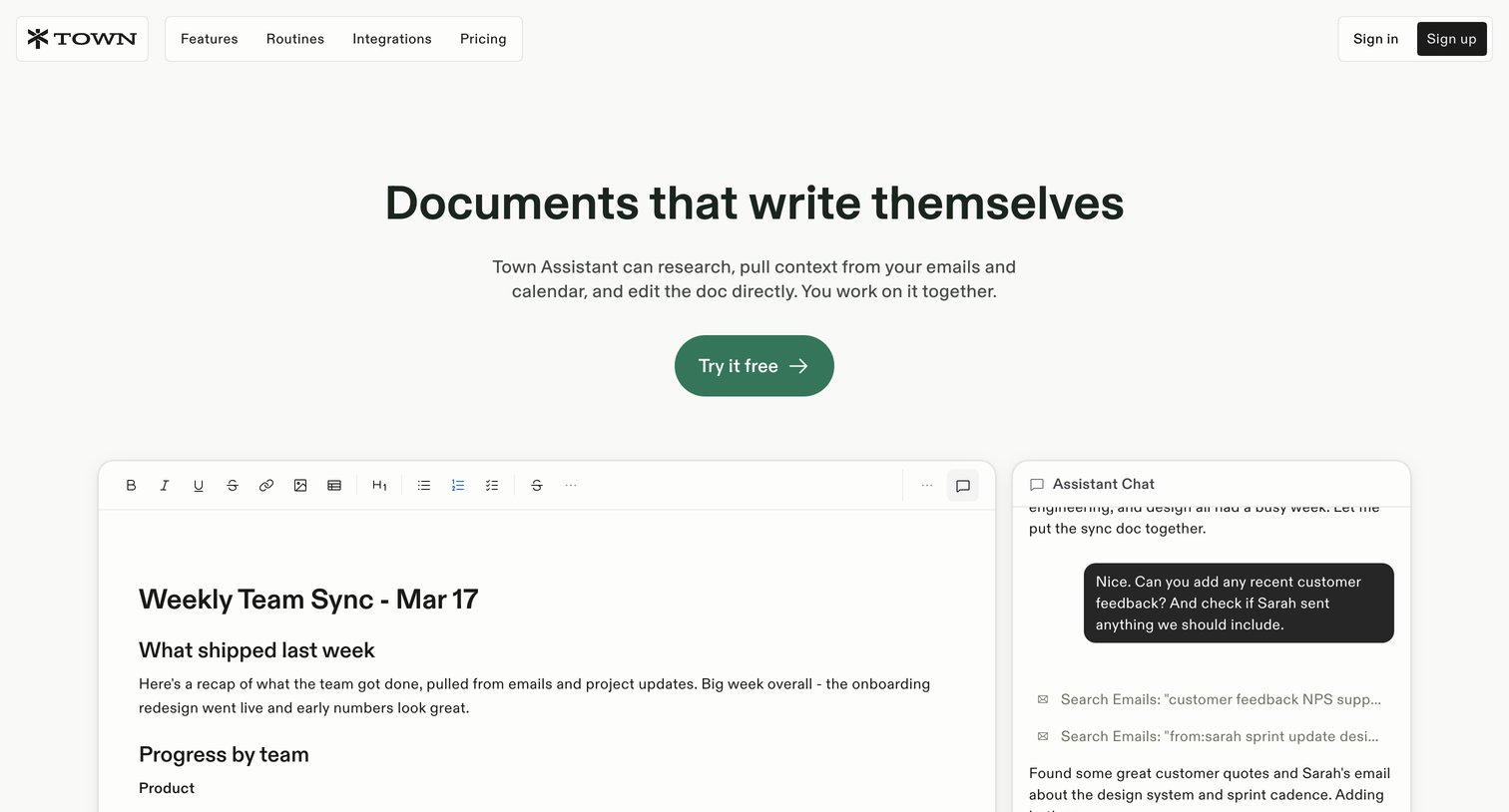 Town - Documents that write themselves screen