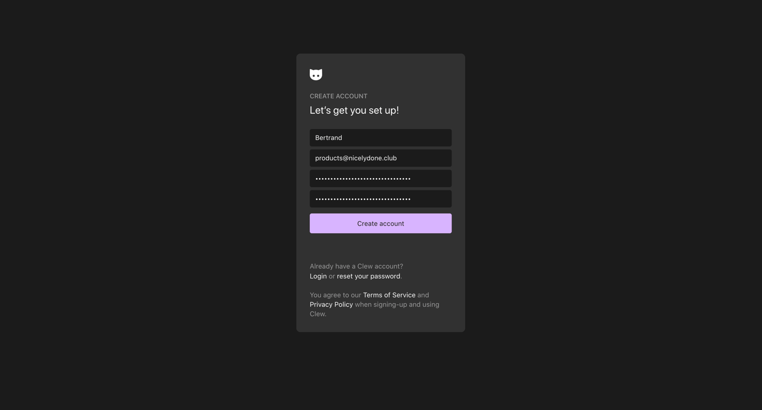 Clew - 66 | Clew Signup screen