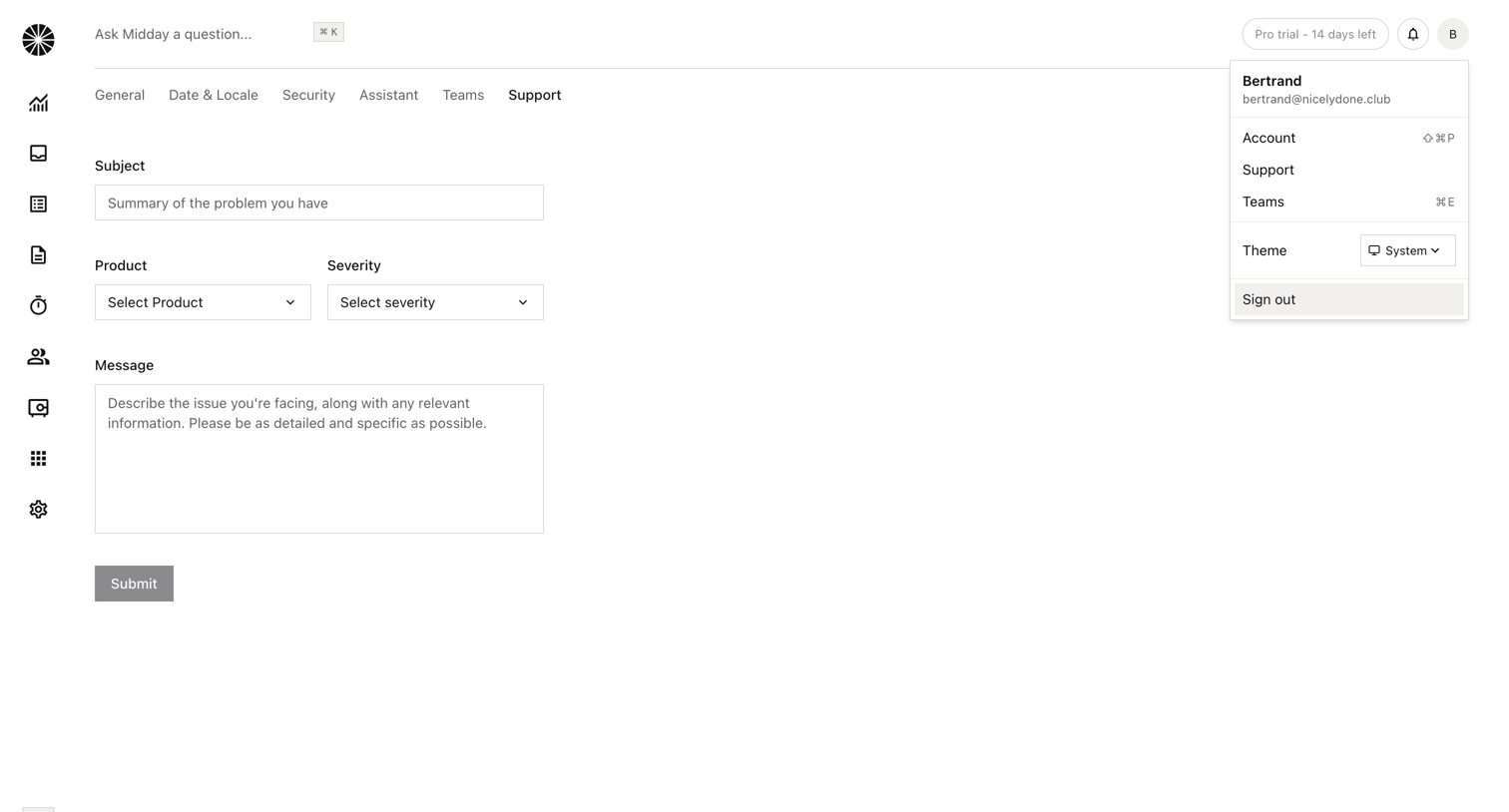 Midday - Support | Midday screen