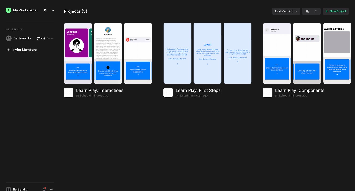 Play - My Workspace | Play screen