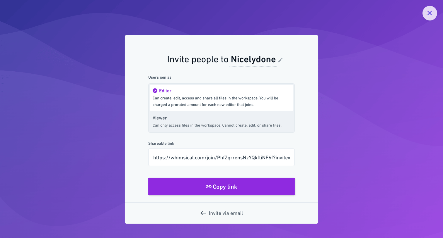 Whimsical - Invite people screen