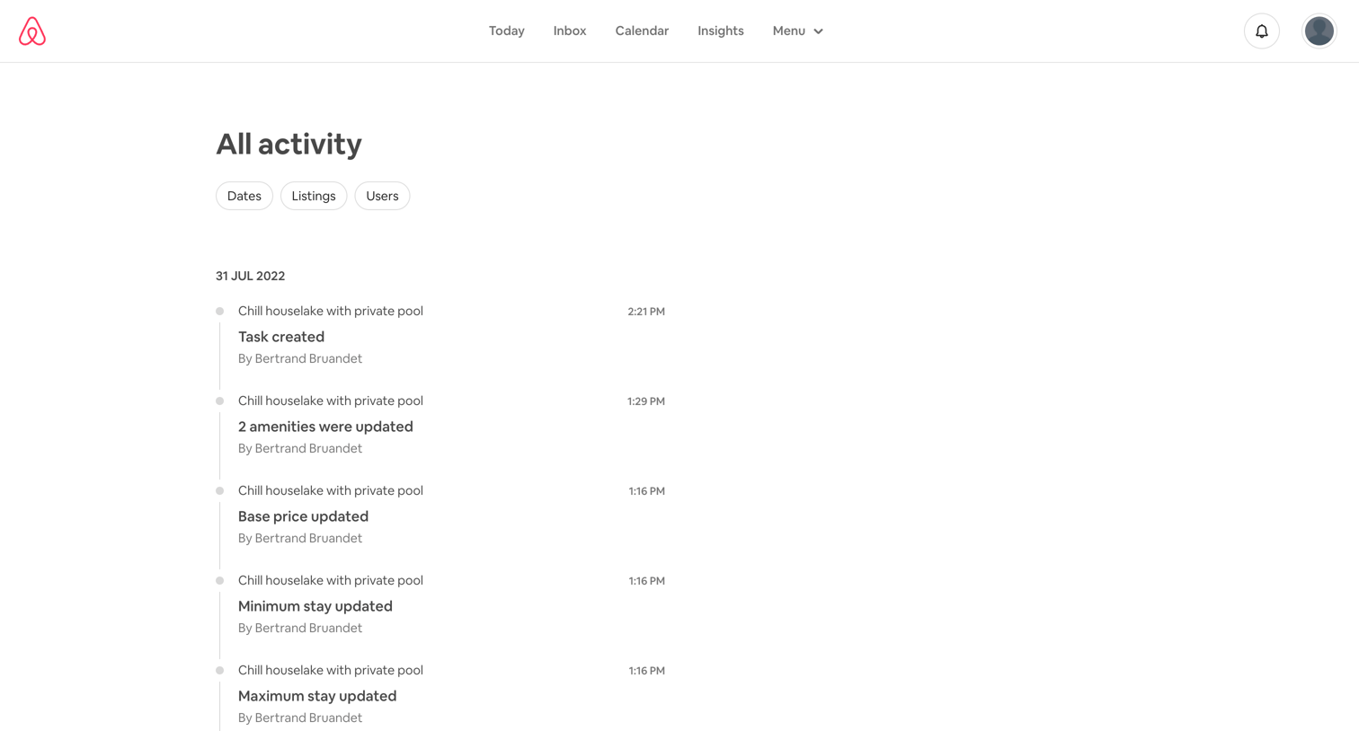 Activity Log - Airbnb from Airbnb