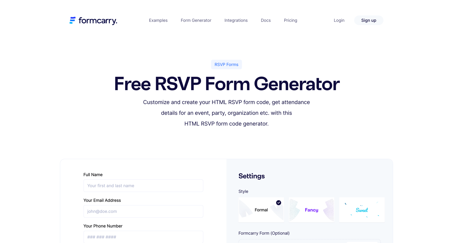 Formcarry - RSVP Form Generator | Free  Responsive  Formcarry screen