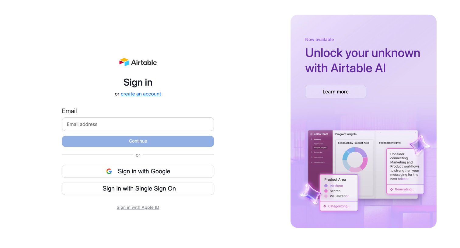 Airtable - Sign in - Airtable screen