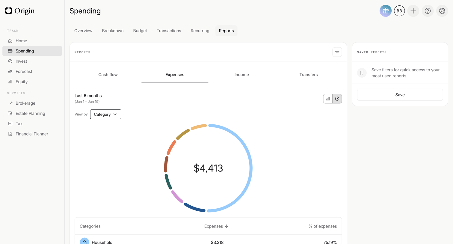 Origin Financial screen