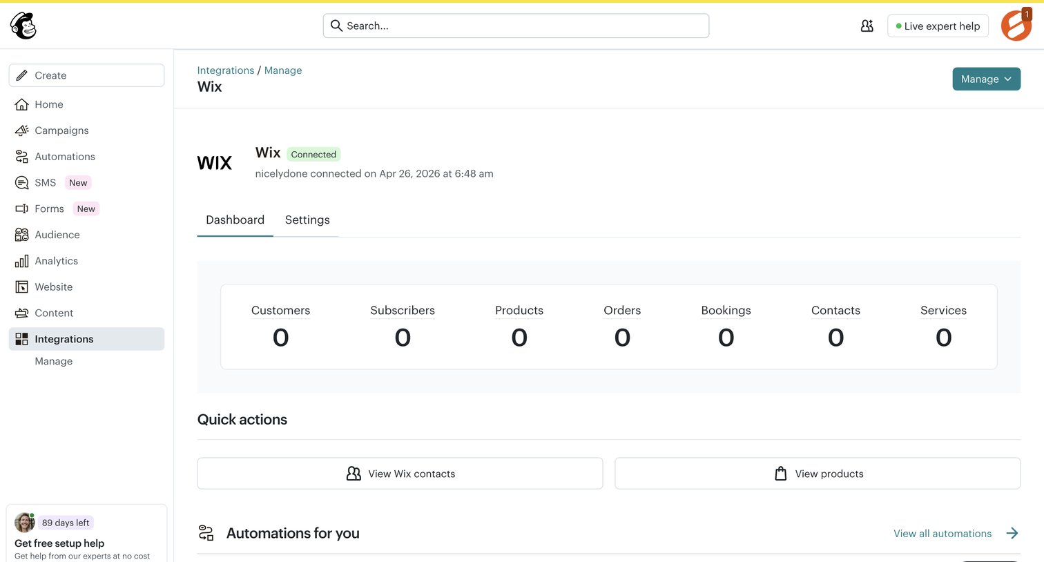 Mailchimp - Wix | Mailchimp screen