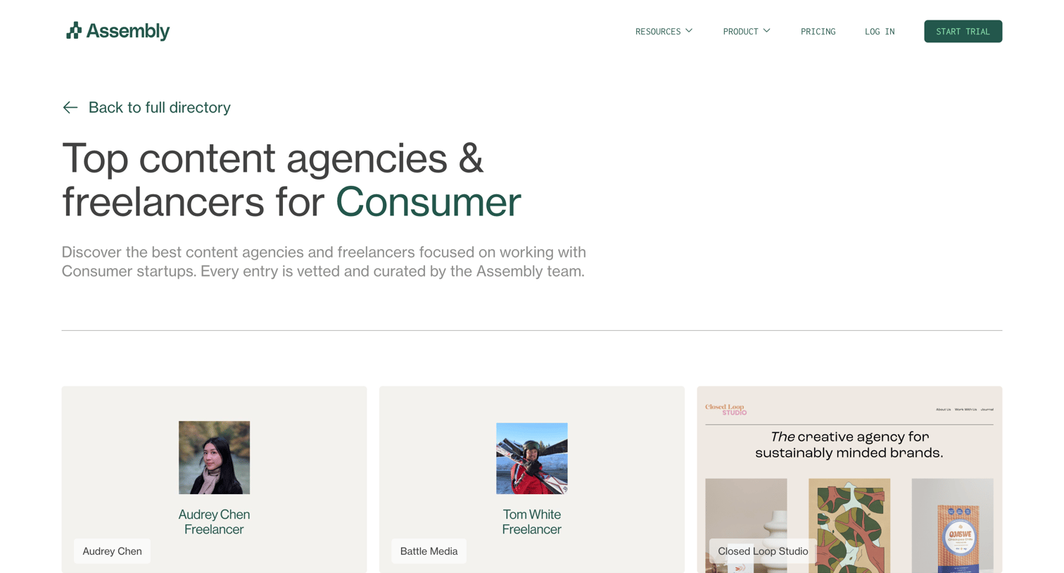 Assembly - Top Content Freelancers | Agencies for Consumer Directory by Assembly screen