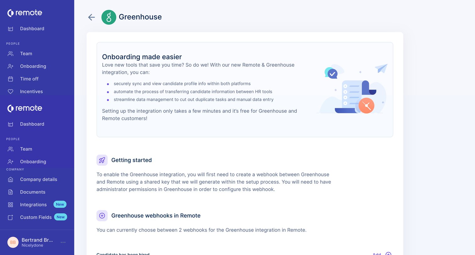 Remote - Greenhouse integration | Remote screen