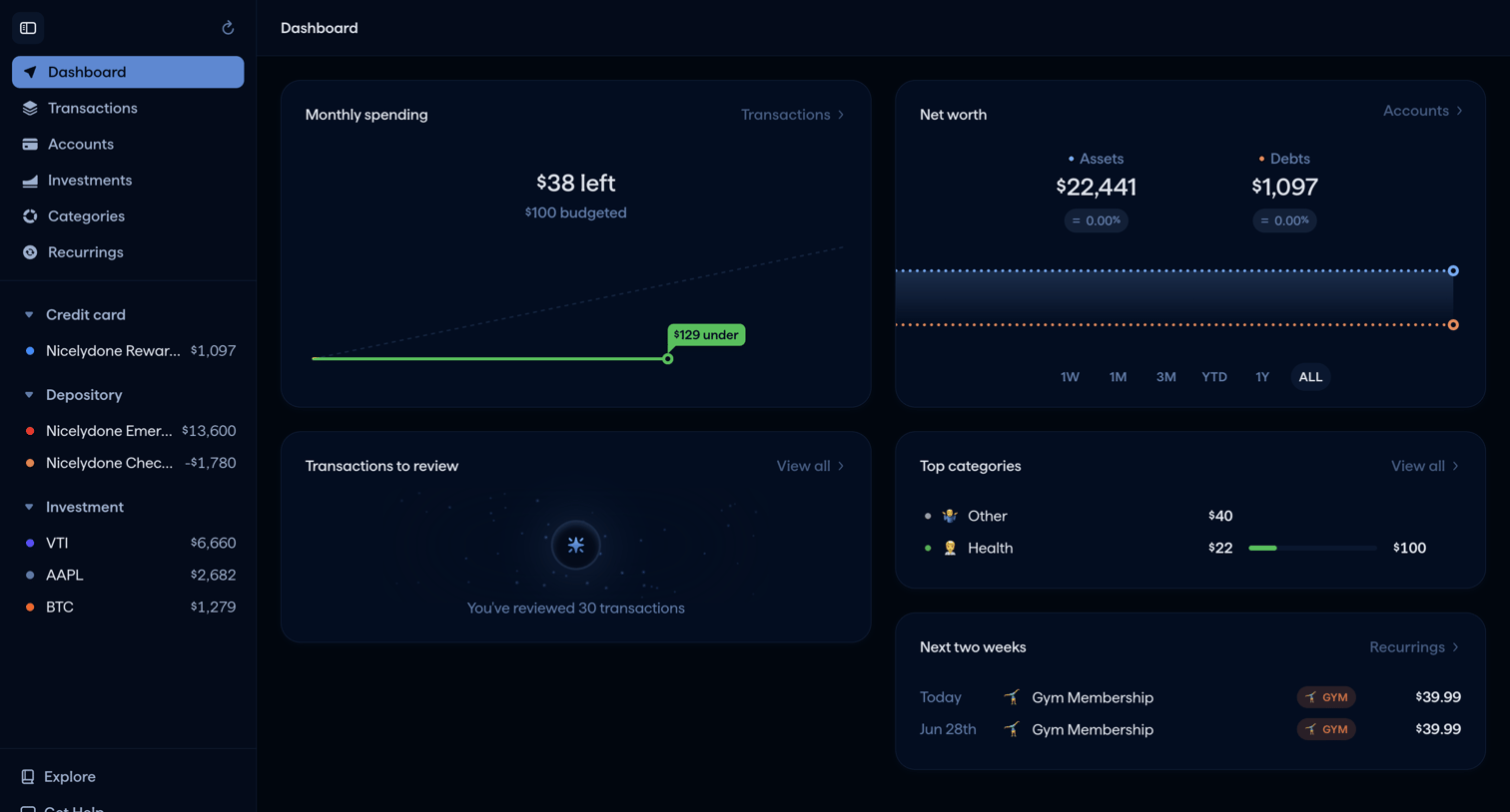 Copilot - Copilot Money | Dashboard screen