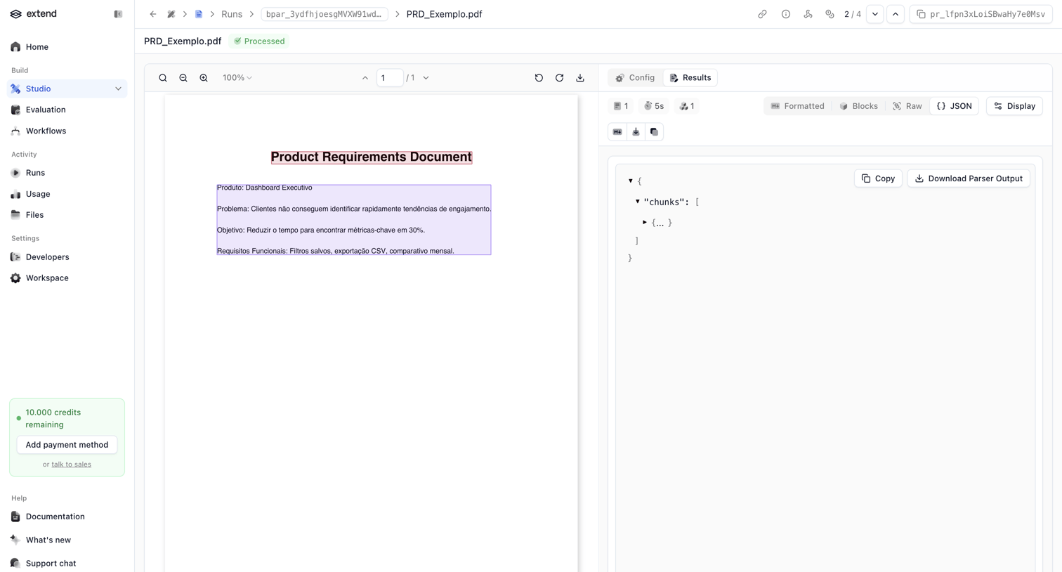 Extend - Parser Run | extend screen