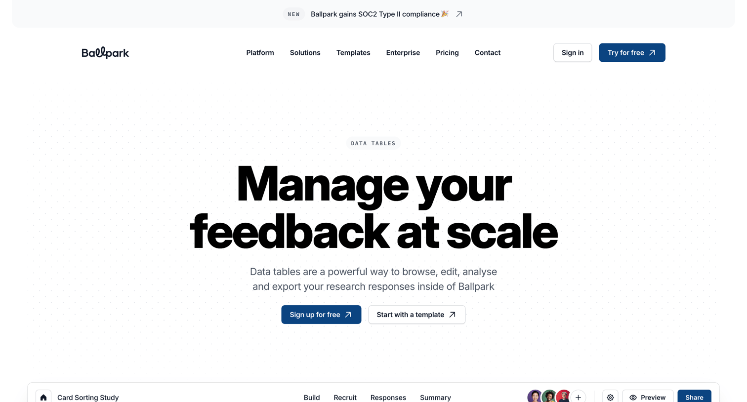 Ballpark - Data tables — Ballpark screen