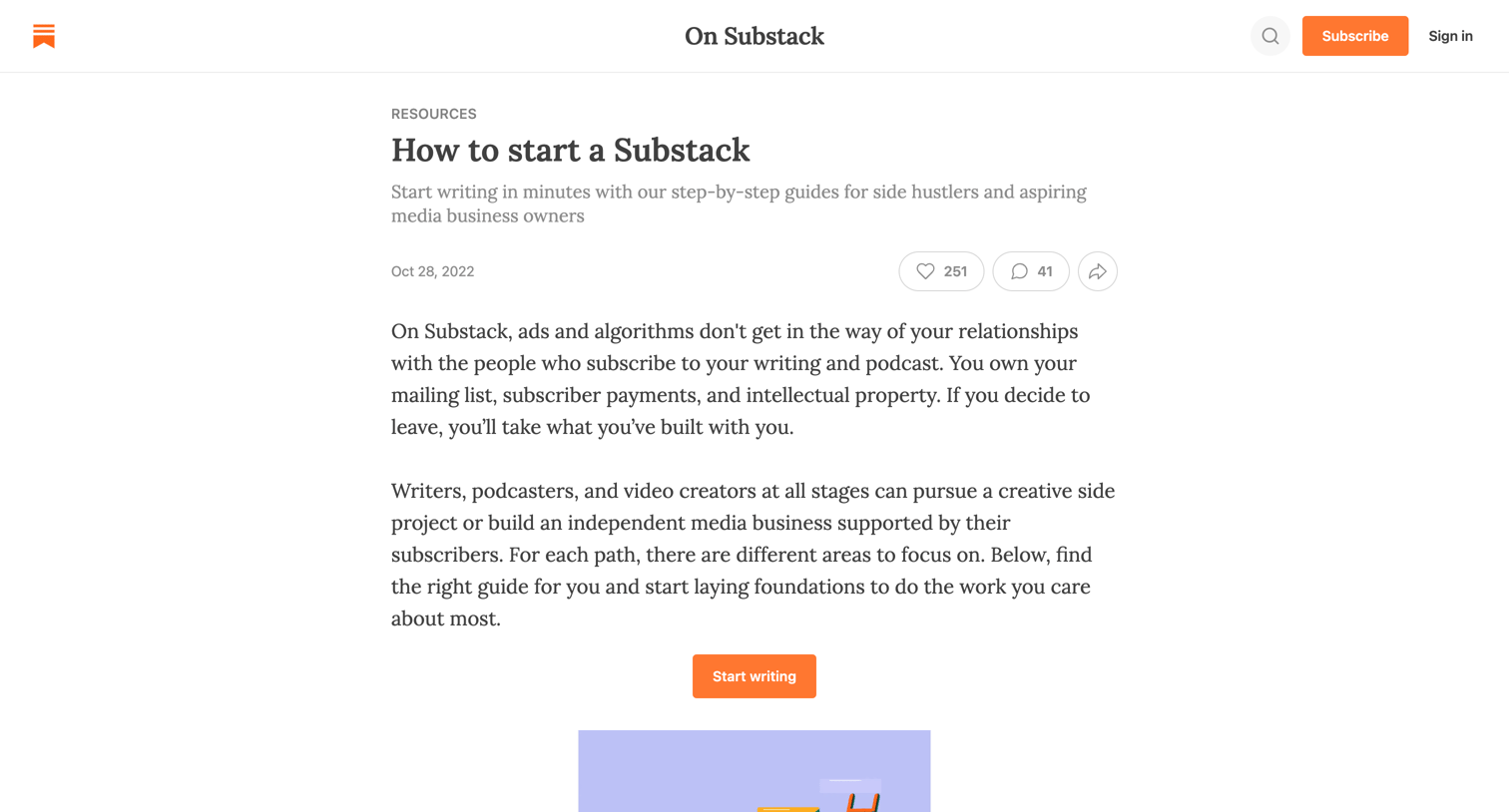 Substack - How to start a Substack - On Substack screen
