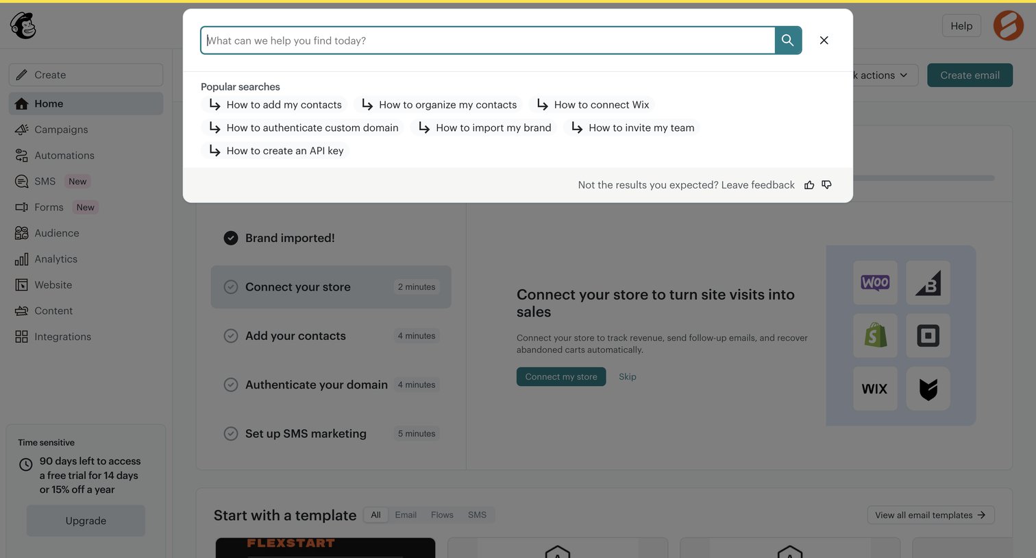 Mailchimp - Home | Mailchimp screen