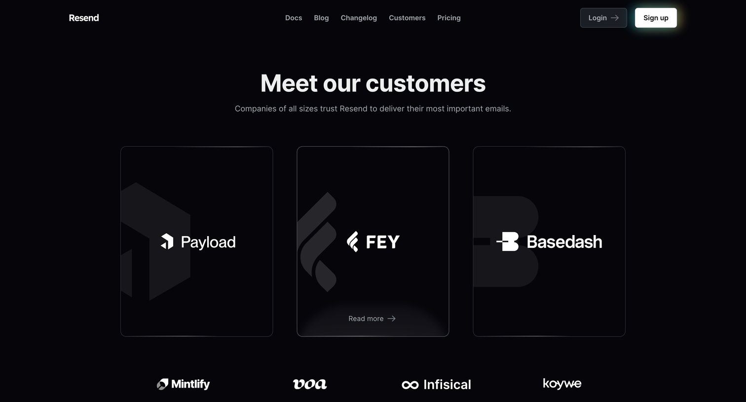 Resend - Customers · Resend screen
