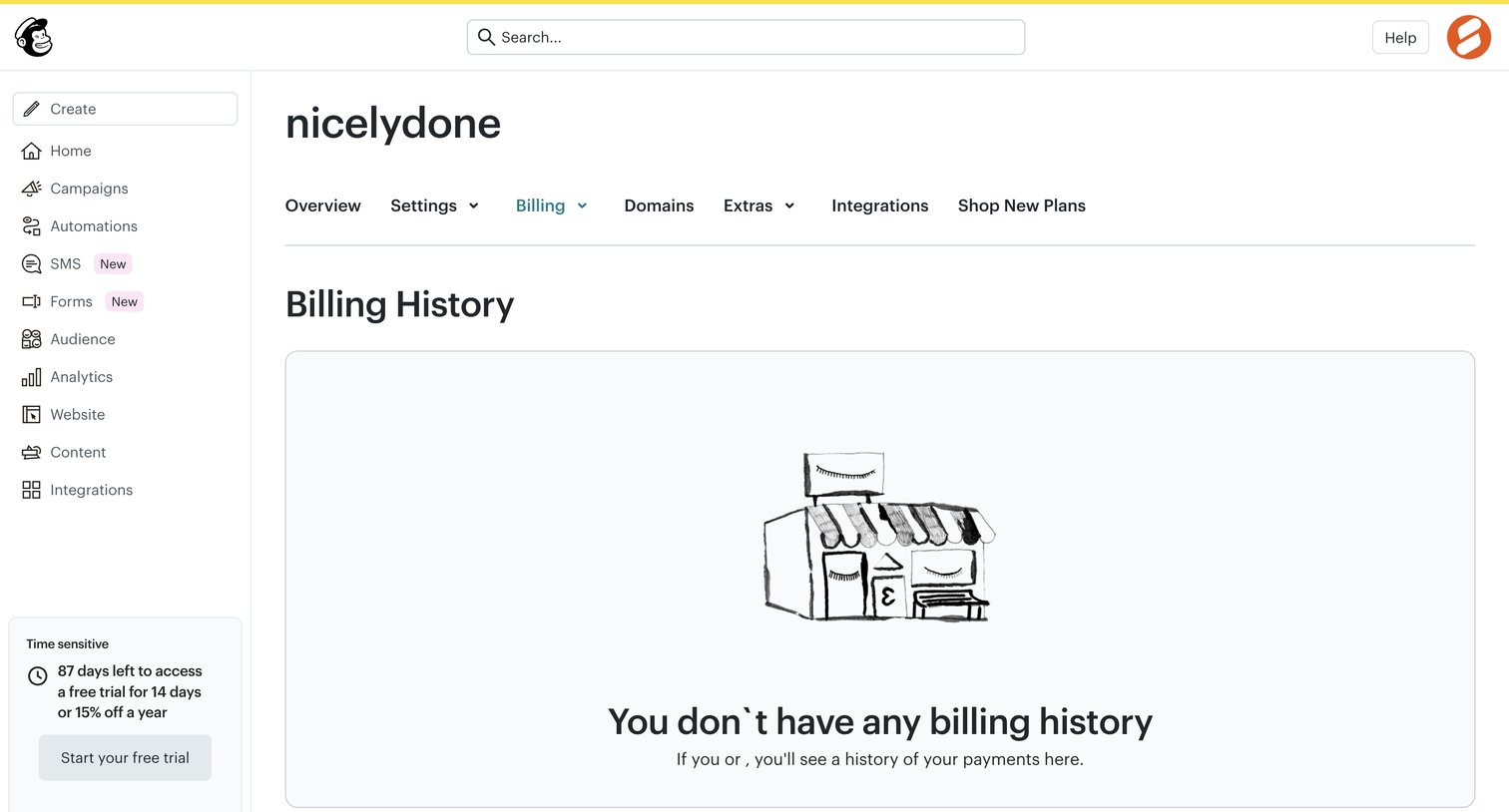 Mailchimp - Billing History | Mailchimp screen