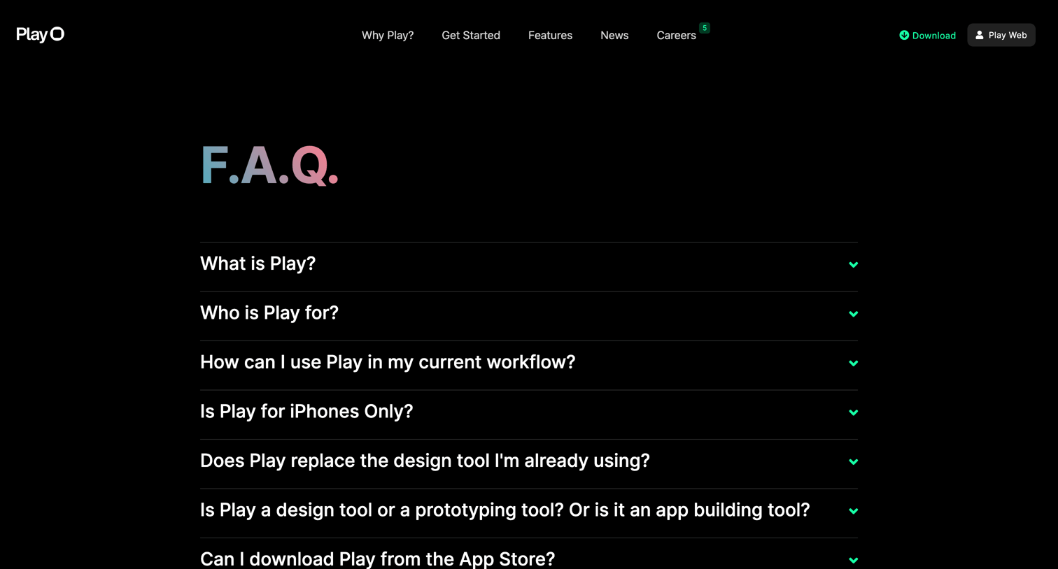 Play - FAQ screen