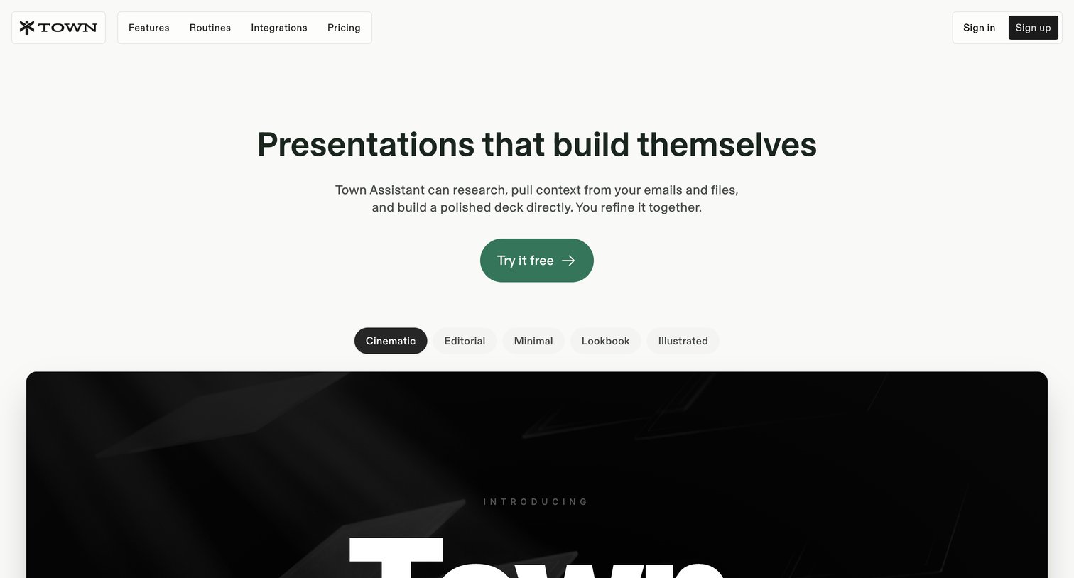 Town - Presentations that build themselves screen