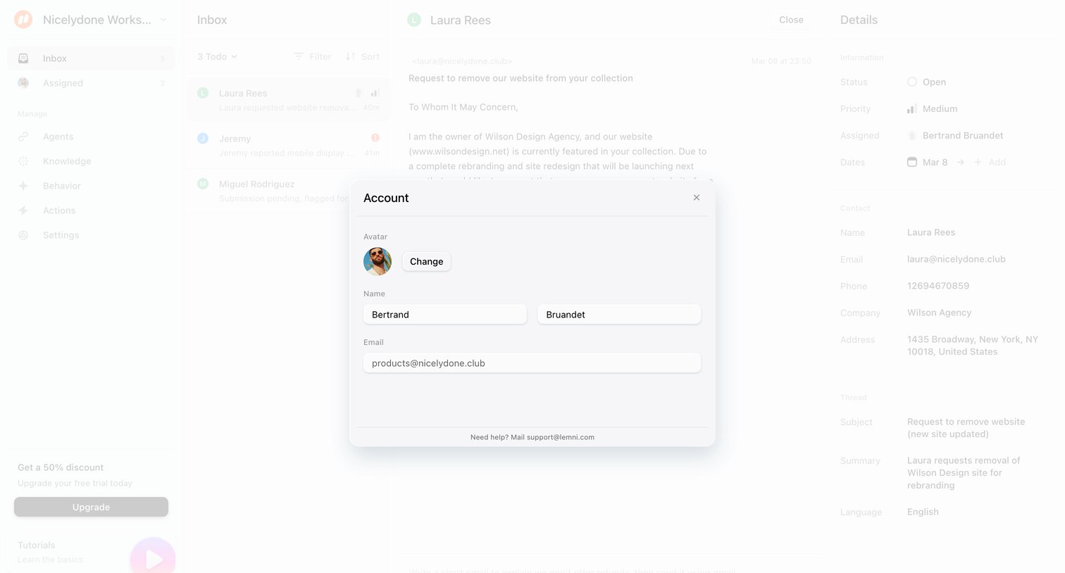 Lemni - Inbox › Laura Rees screen