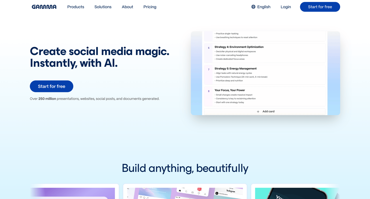 Gamma - Gamma for social media | Create AI-Powered professional posts in minute screen