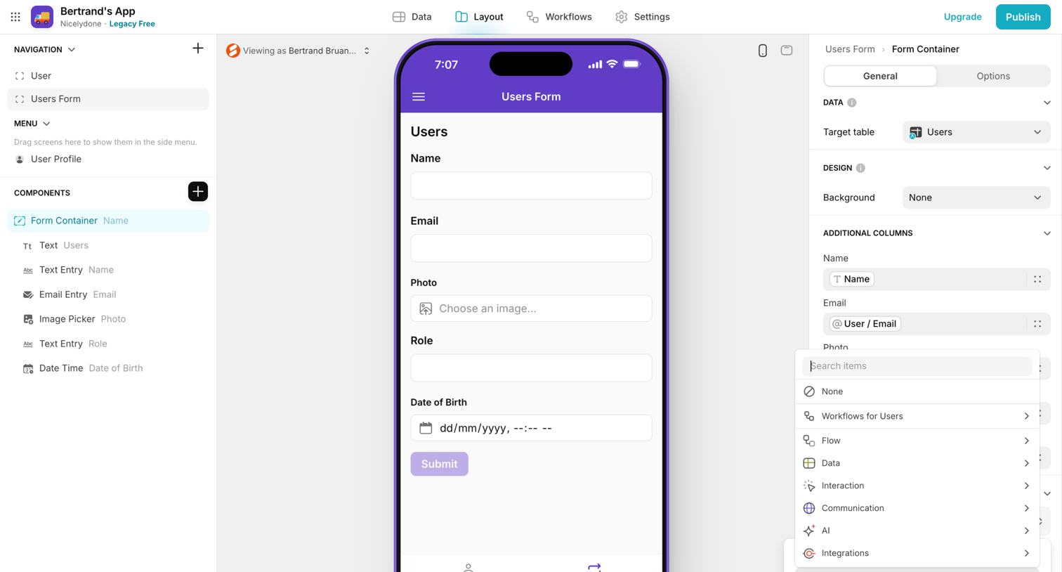 Glide - Bertrand's App · Glide screen
