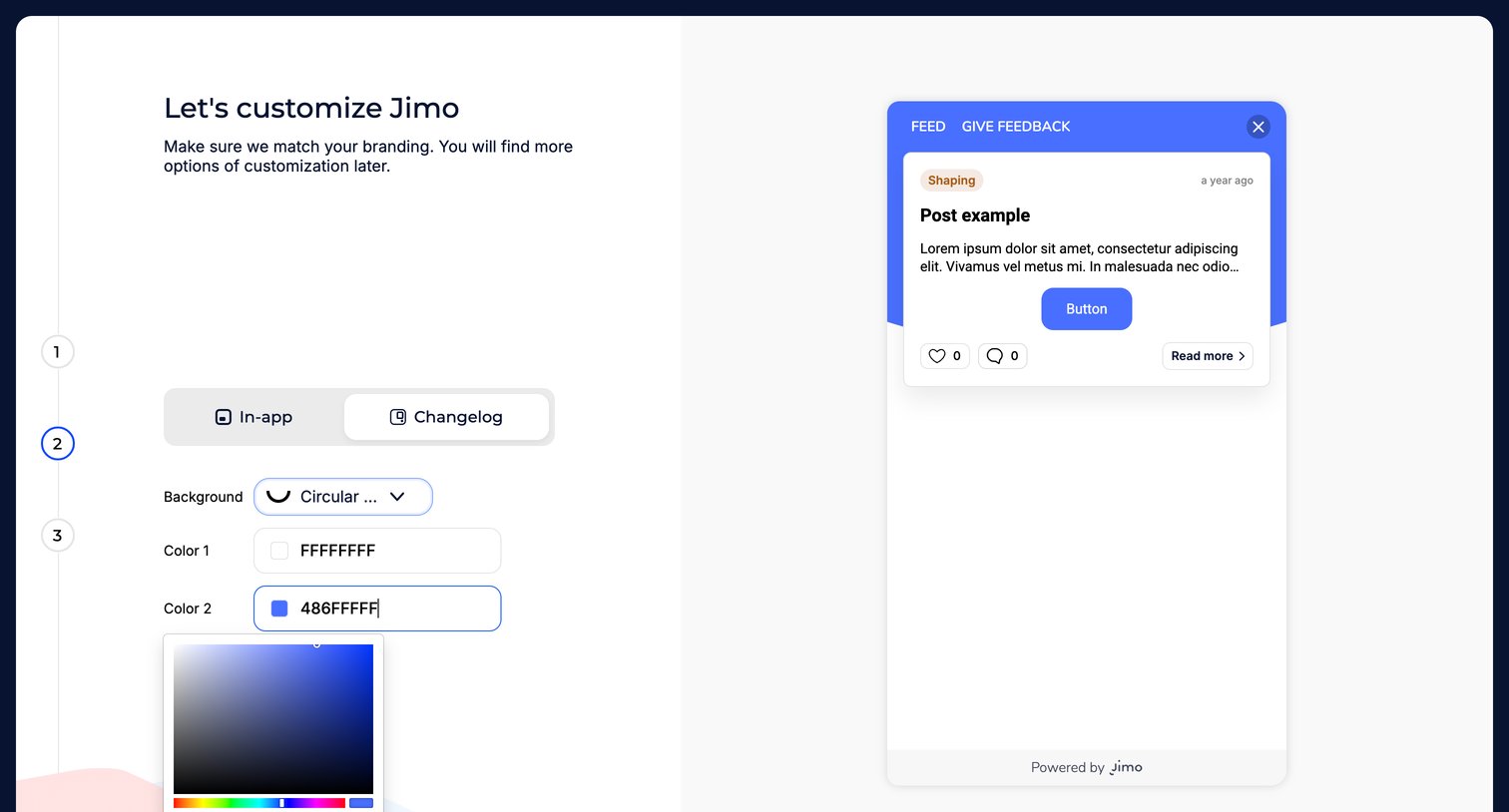 Jimo - Tell us about you · Jimo screen