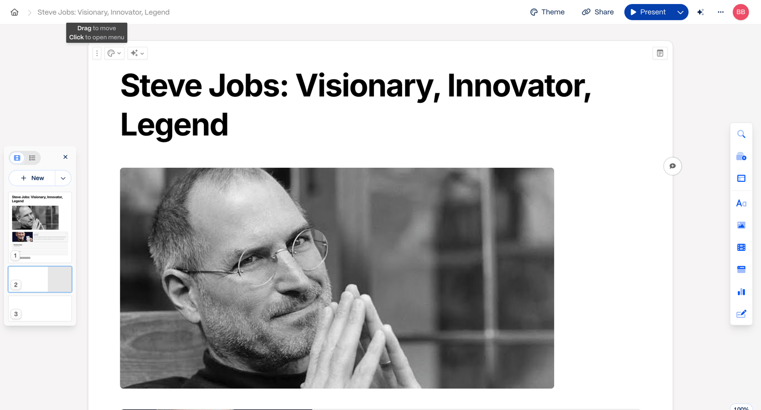 Gamma - Steve Jobs Visionary, Innovator, Legend | Gamma screen