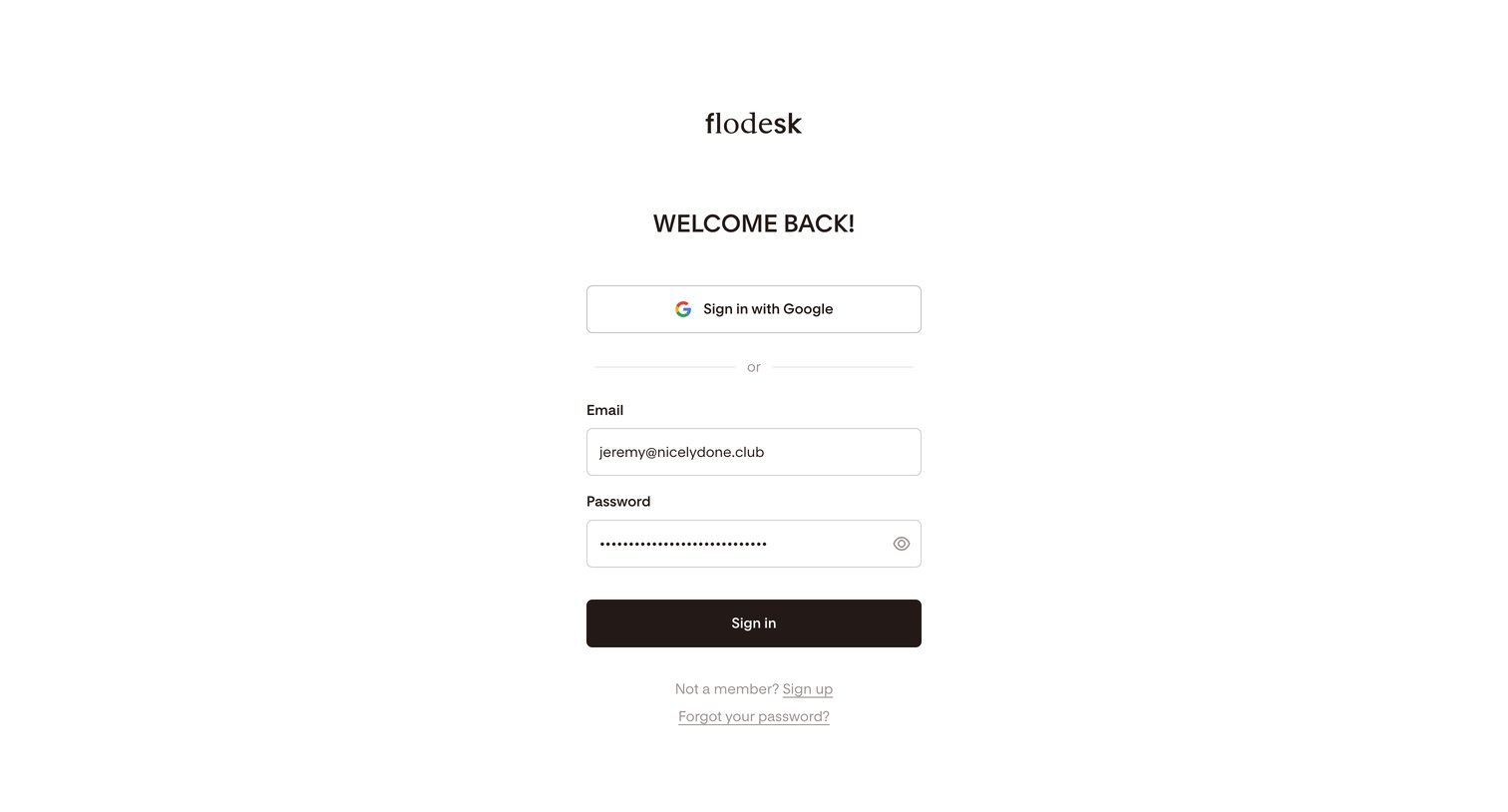 Flodesk - Login | Flodesk screen
