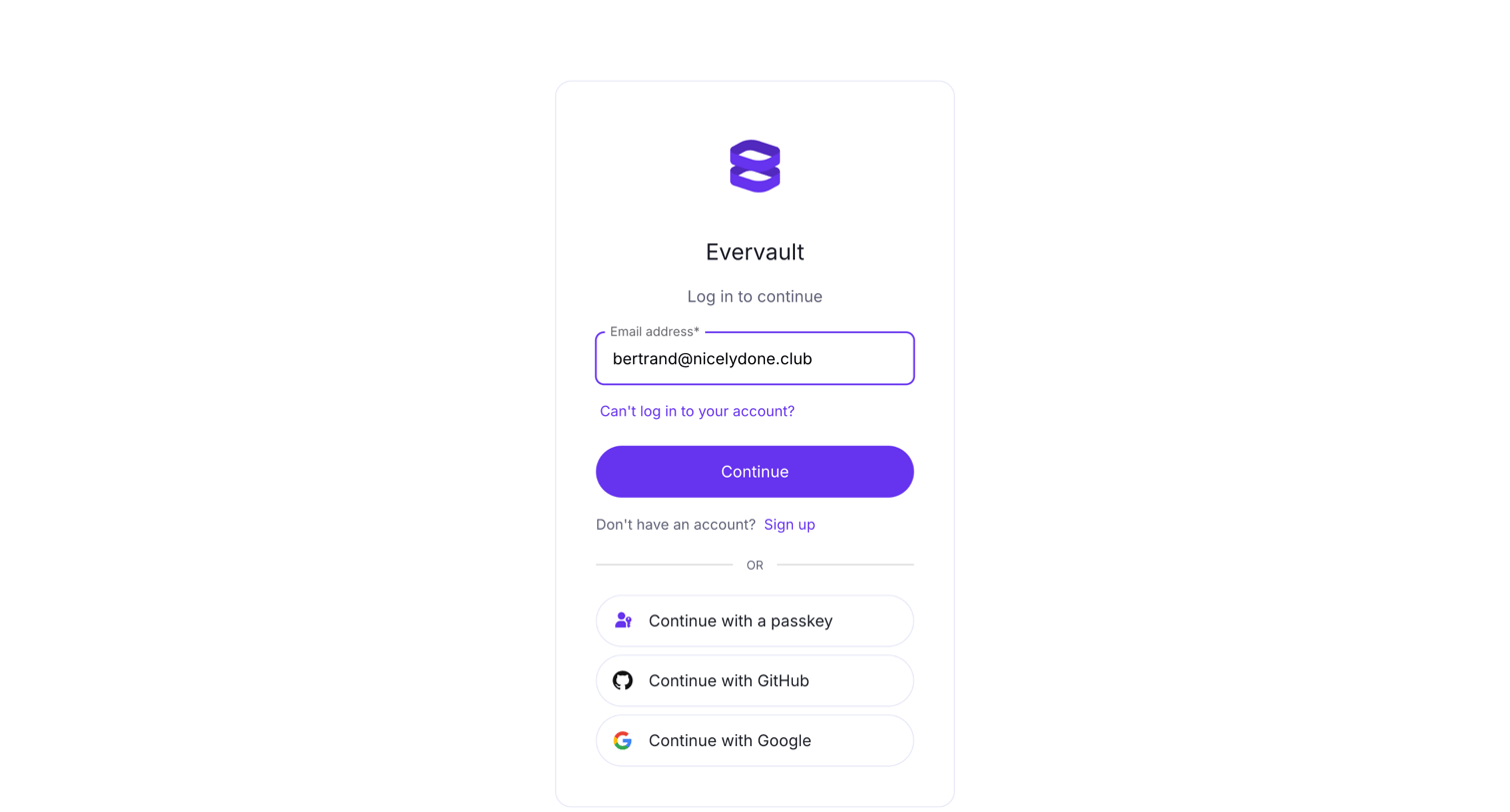 Evervault - Log in | Evervault screen