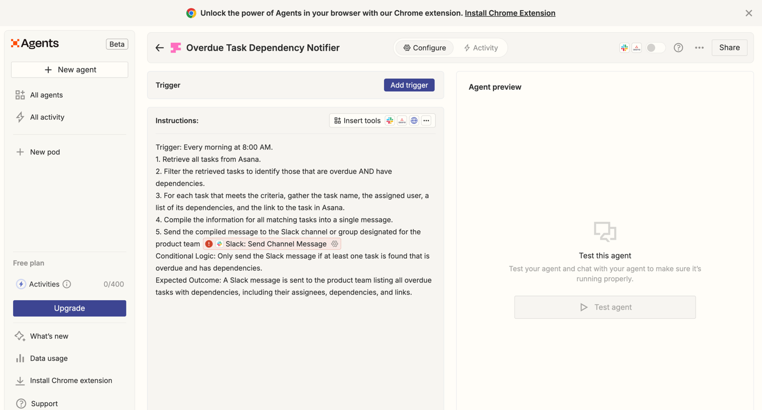 Zapier - Overdue Task Dependency Notifier | Zapier Agents screen
