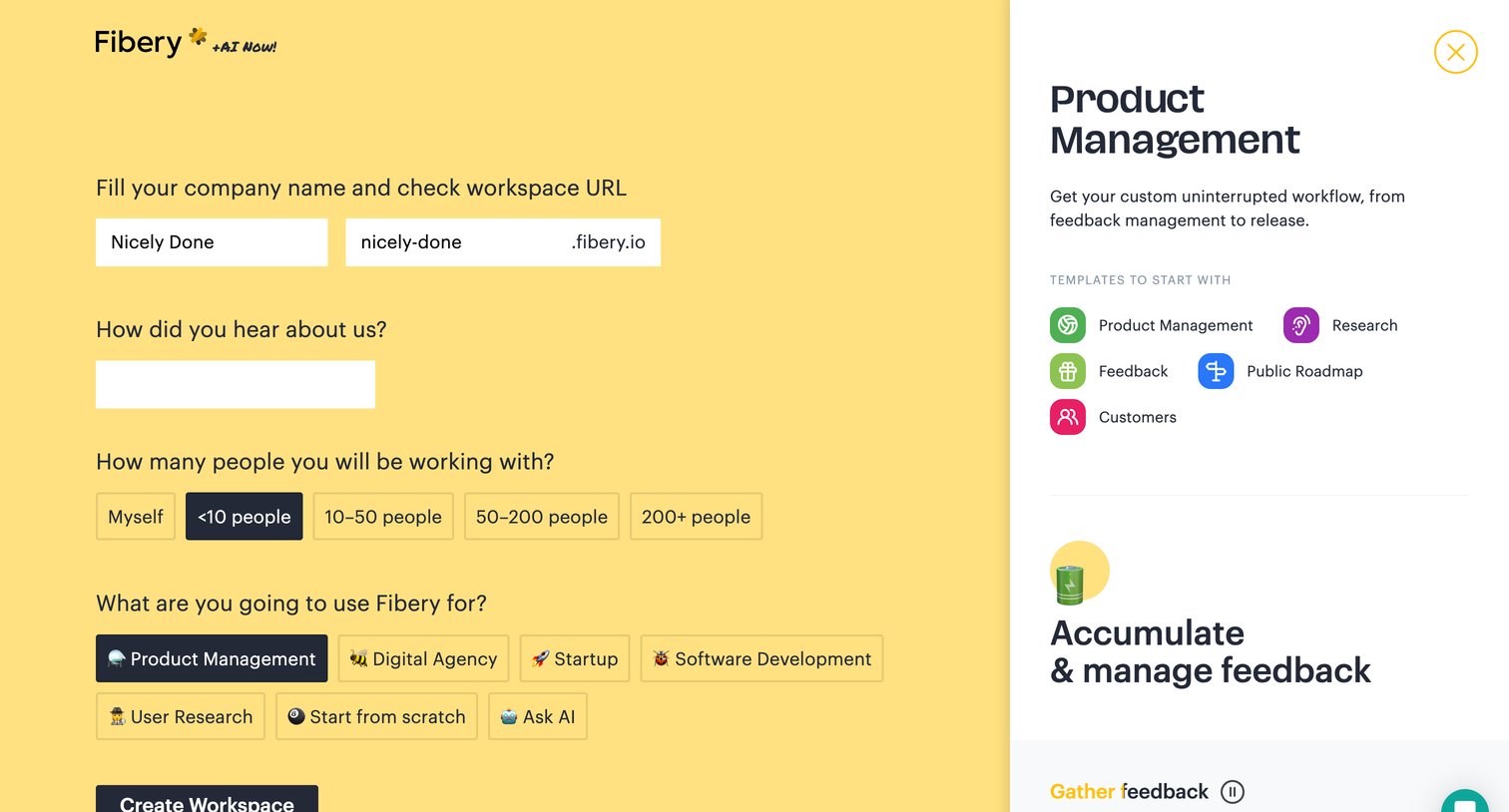 Fibery - Create workspace — Fibery — Fibery screen