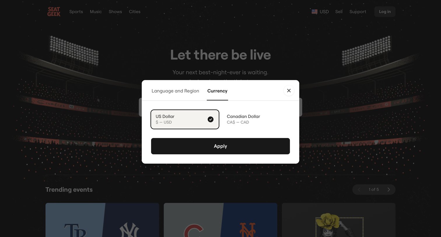 SeatGeek - SeatGeek | Your Ticket to Sports Games, Concerts  Live Shows so Fa screen