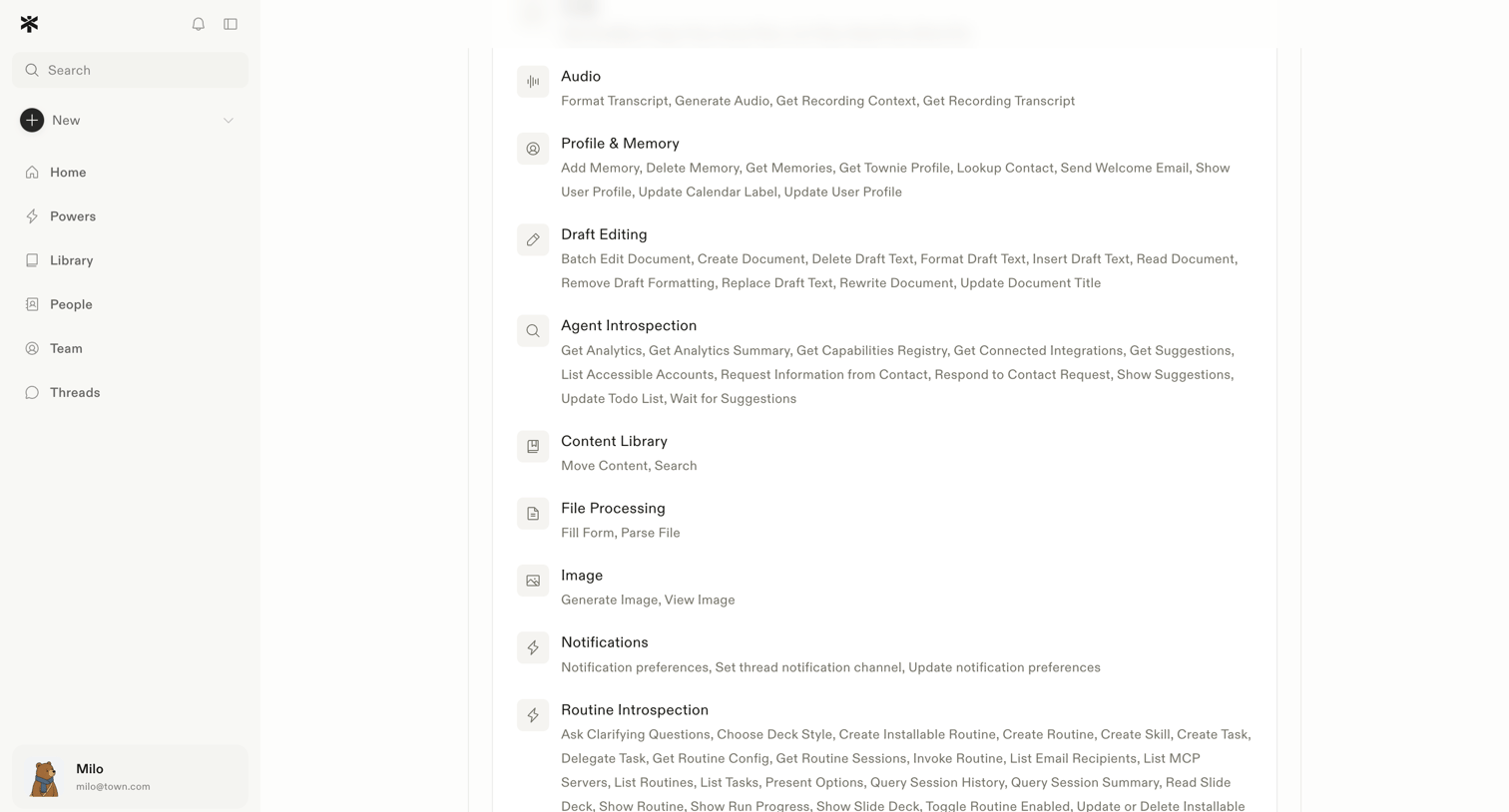 Town - Settings · Assistant screen