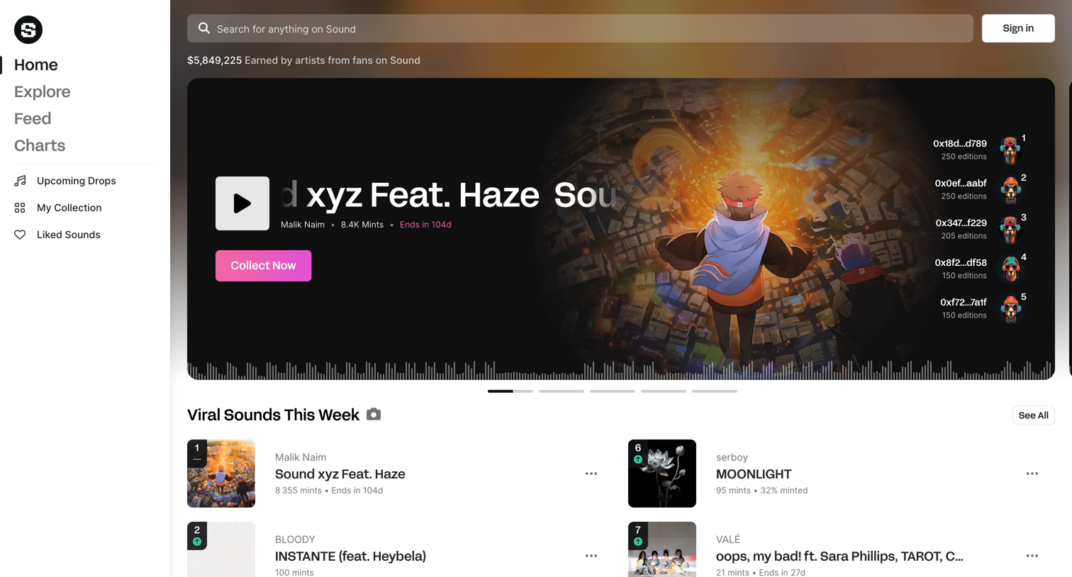 Sound.xyz screen