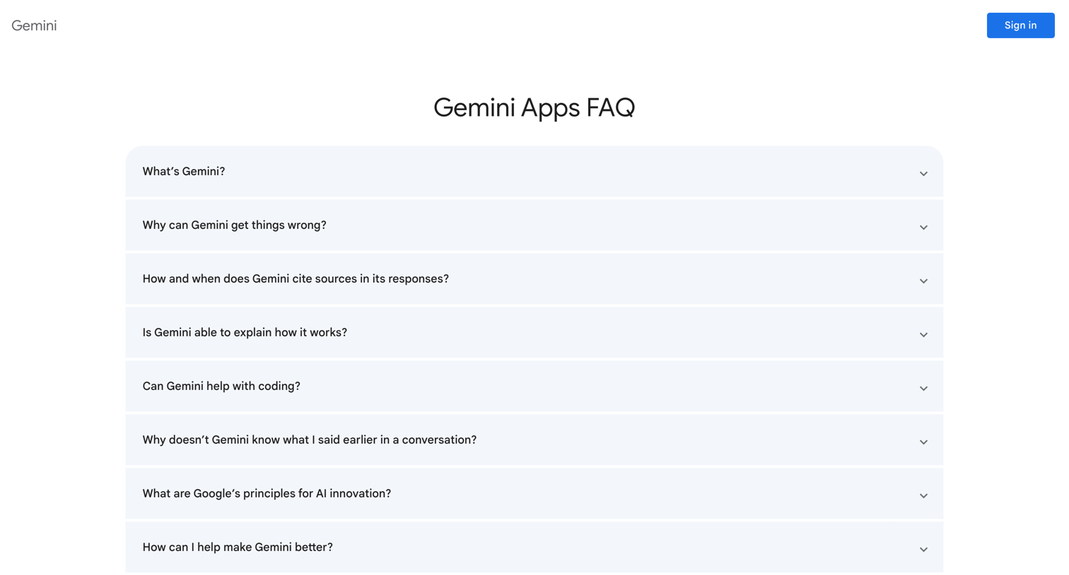 Gemini - What Gemini Apps can do and other frequently asked questions screen