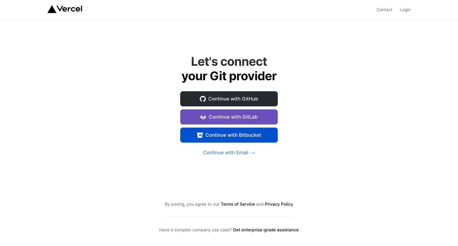 Vercel - Sign Up – Vercel screen