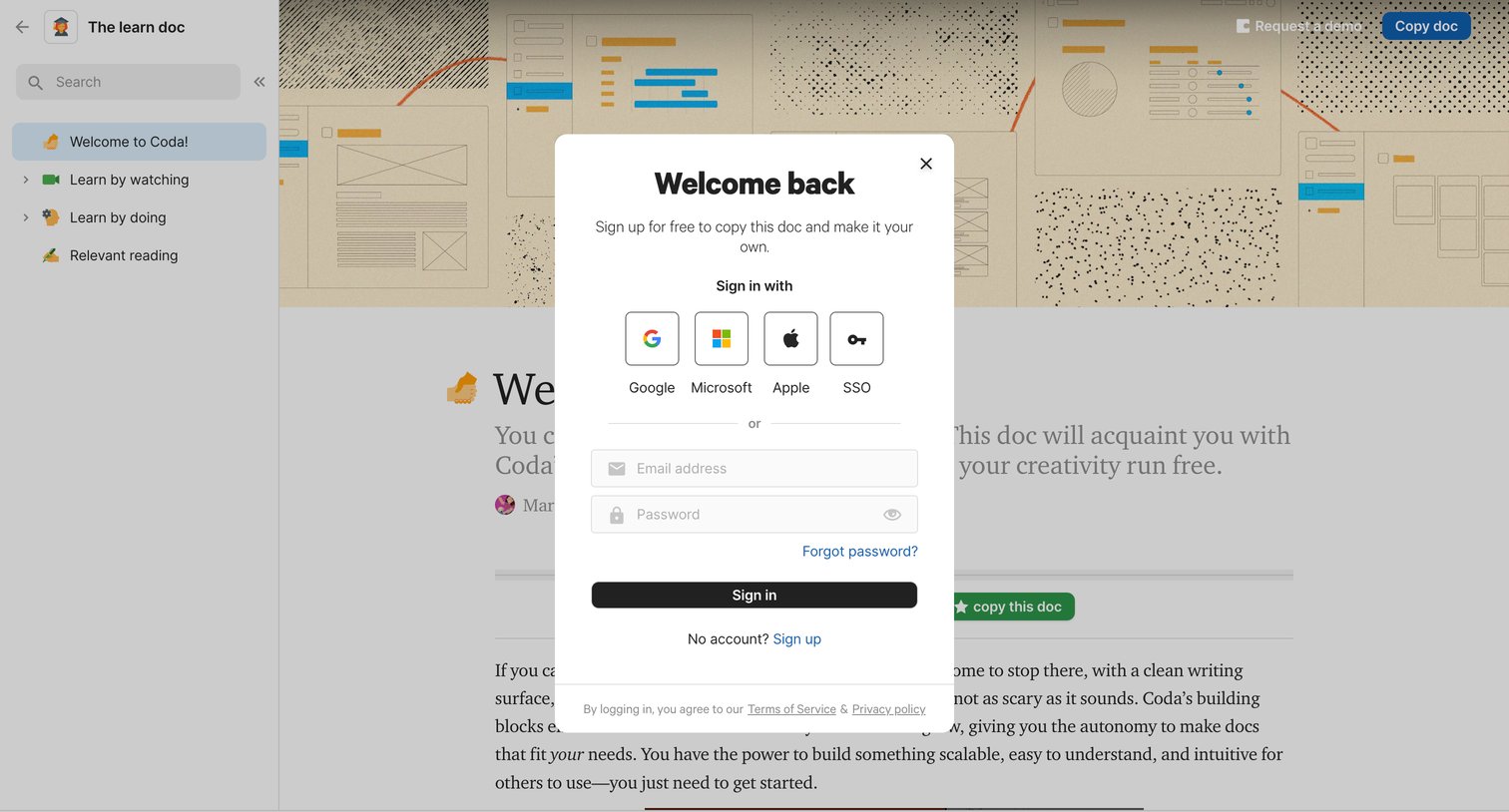 Coda - Learn Coda, the Coda learning doc, Coda tutorial - Coda screen