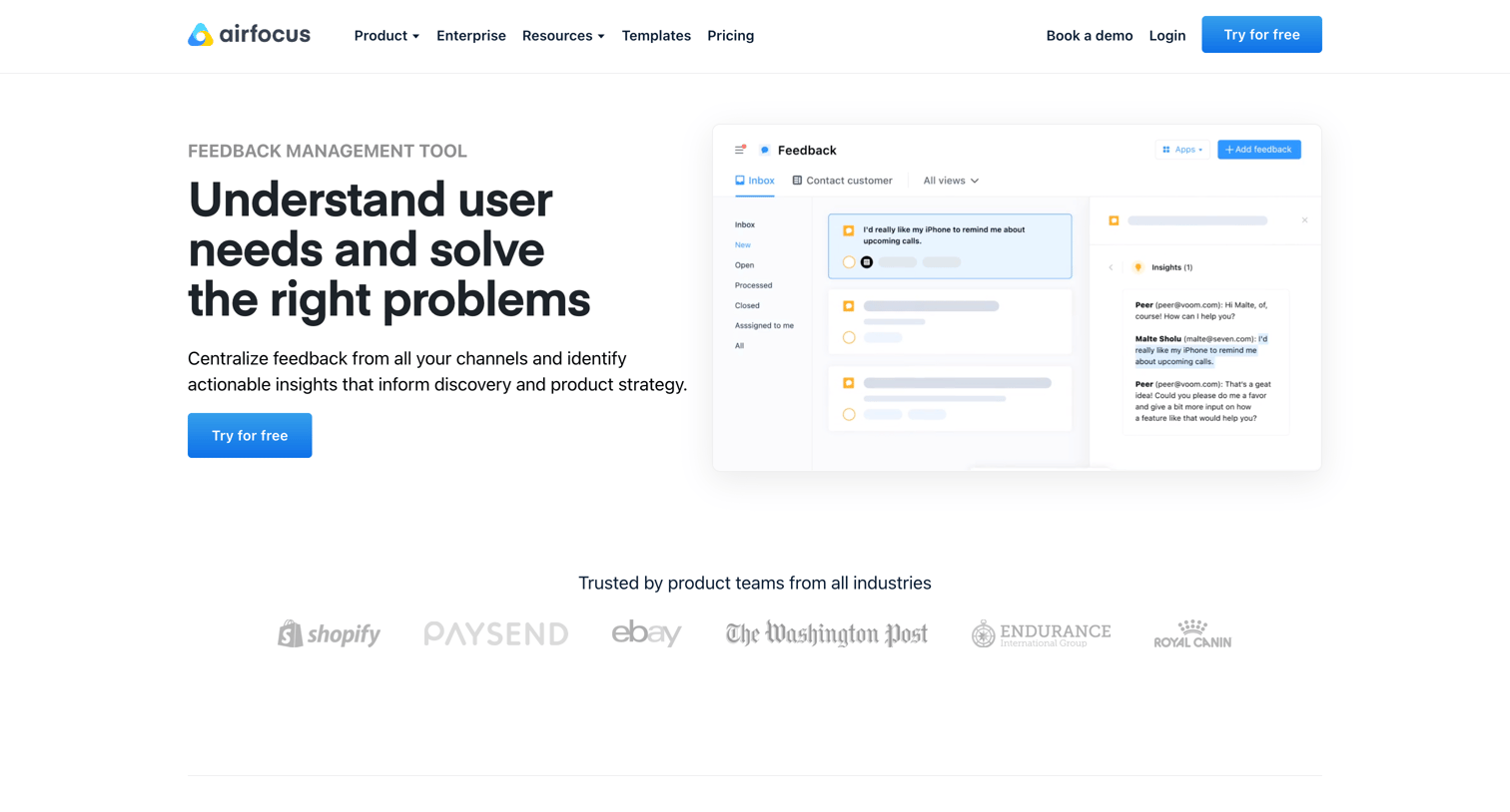 Airfocus - Feedback management tool | airfocus screen
