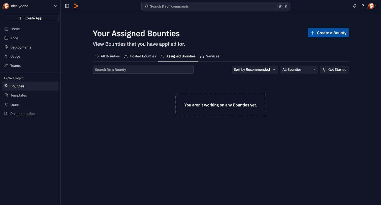 Replit - Your Assigned Bounties - Replit screen