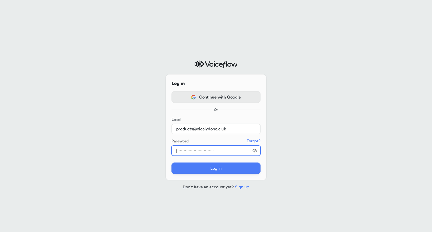 Voiceflow - Voiceflow | Log In to your Account screen