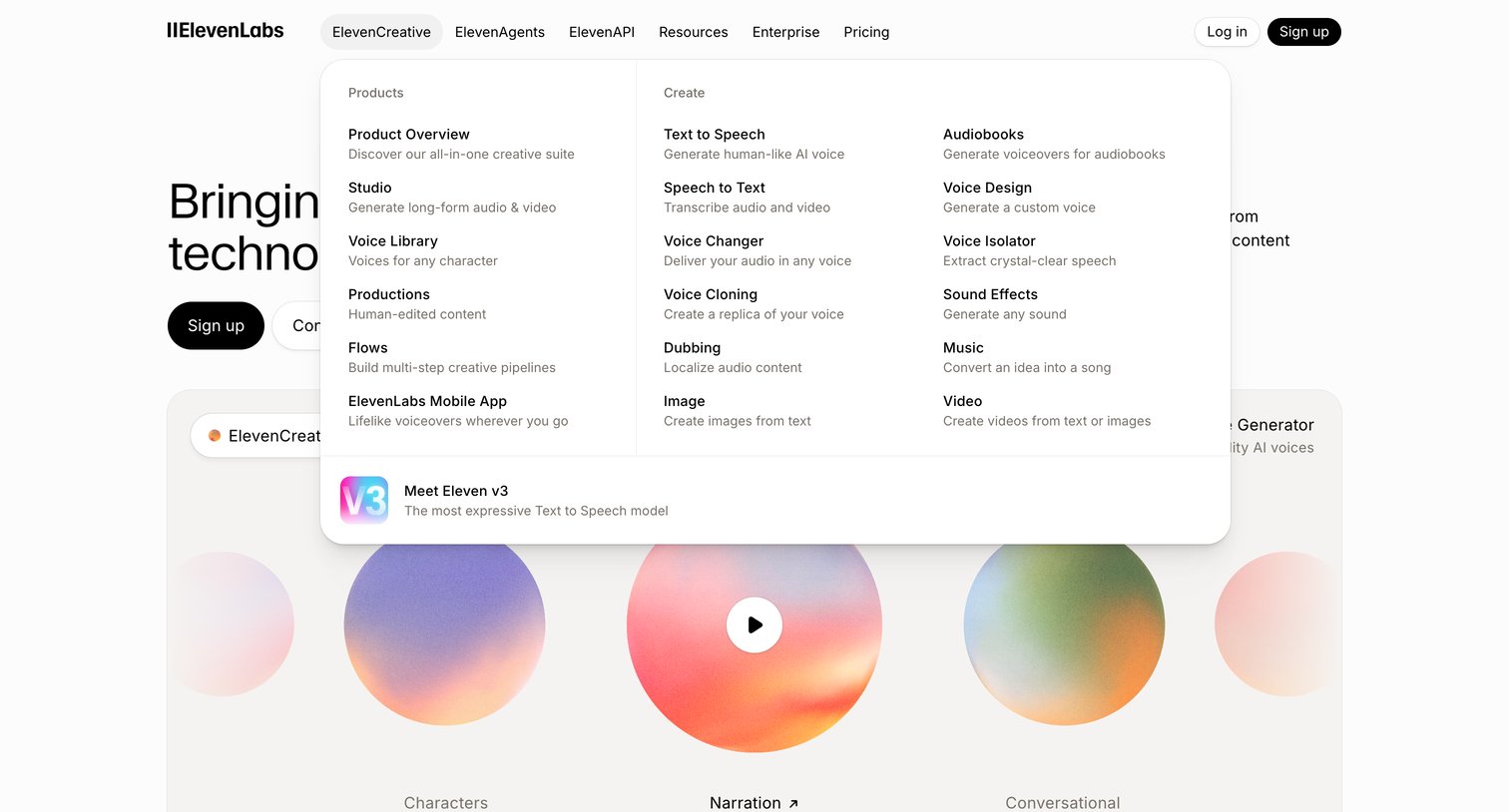 Elevenlabs - Free AI Voice Generator & Voice Agents Platform  ElevenLabs screen