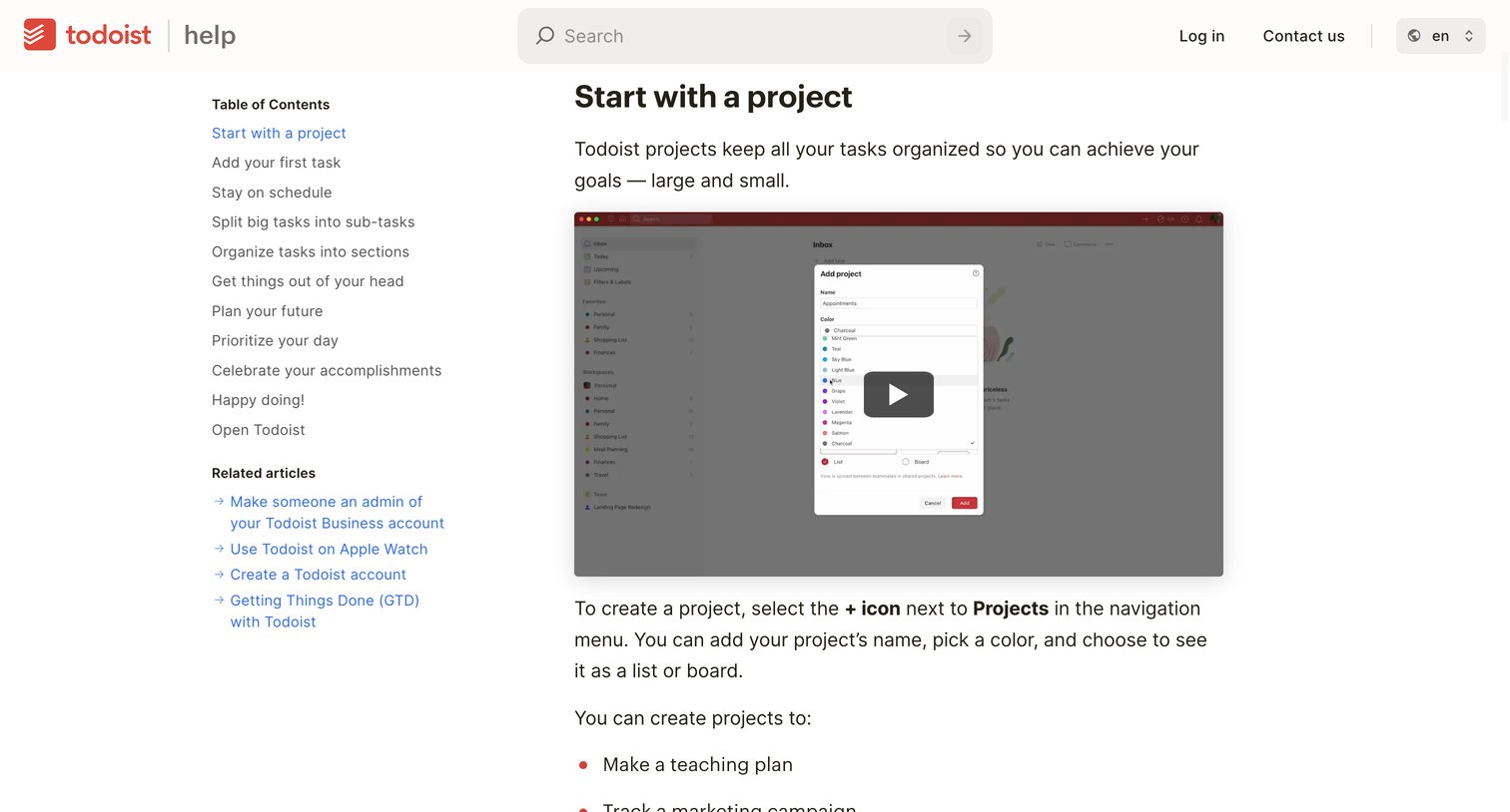 Todoist - Get started with Todoist screen