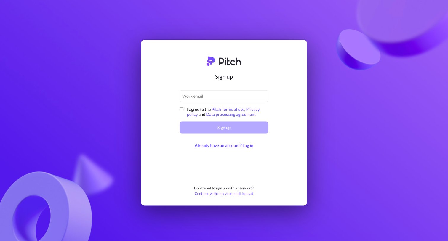 Pitch - Login to Pitch screen