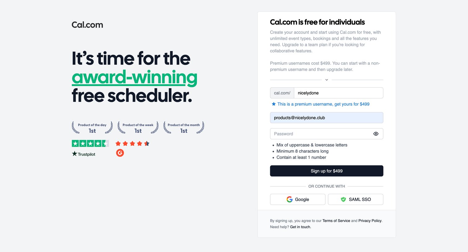 Cal.com - Cal.com | Sign Up screen