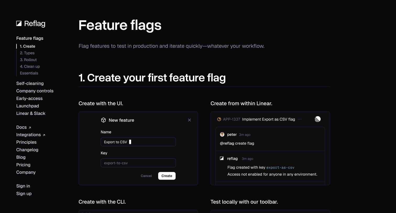Reflag - Feature flags  Reflag screen